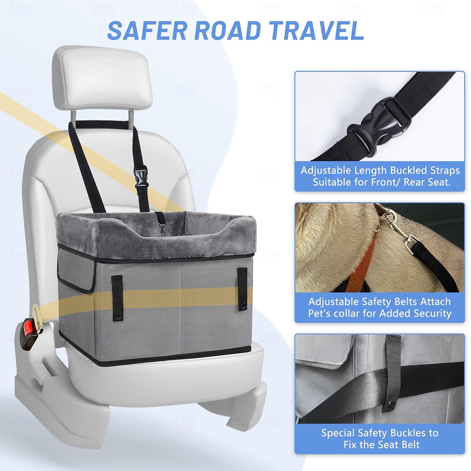 Portable Pet Booster Seat Dog Car Seat for Small Dogs with 2 Clip-On Safety Leashes and Adjustable Straps 2025 - $55.99 –P12