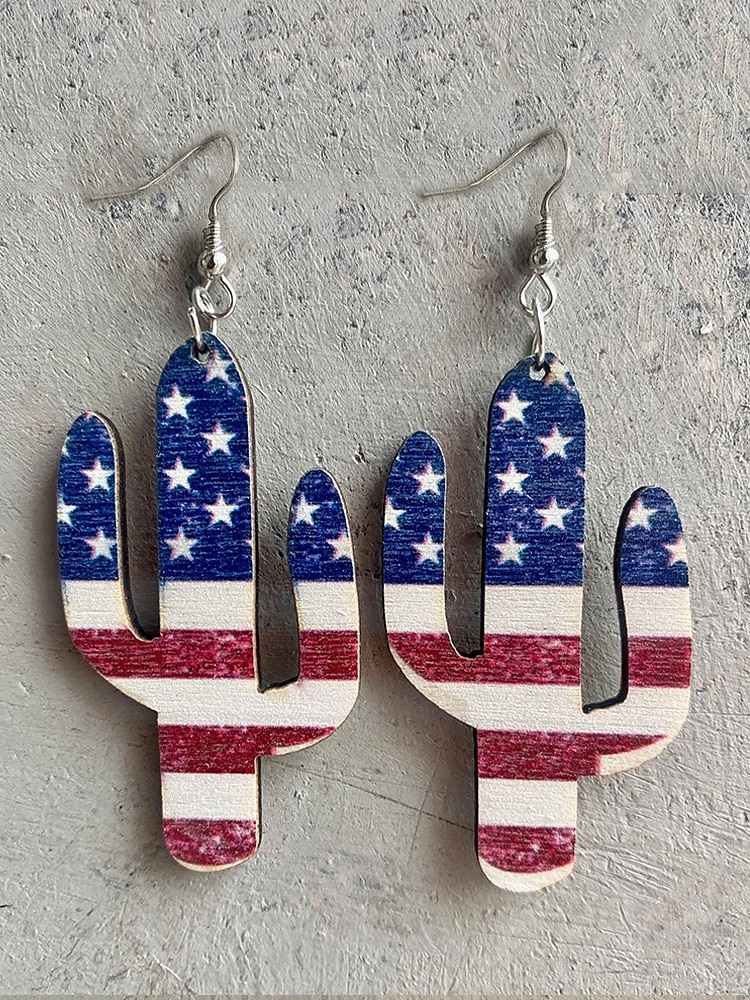 Pendientes colgantes de madera con diseño de girasol y bandera estadounidense para mujer: joyas ligeras de estilo bohemio patriótico para el Día de la Independencia, el 4 de julio, el Día de los Caídos y festivales de verano. 2025 - $7.99 –P9