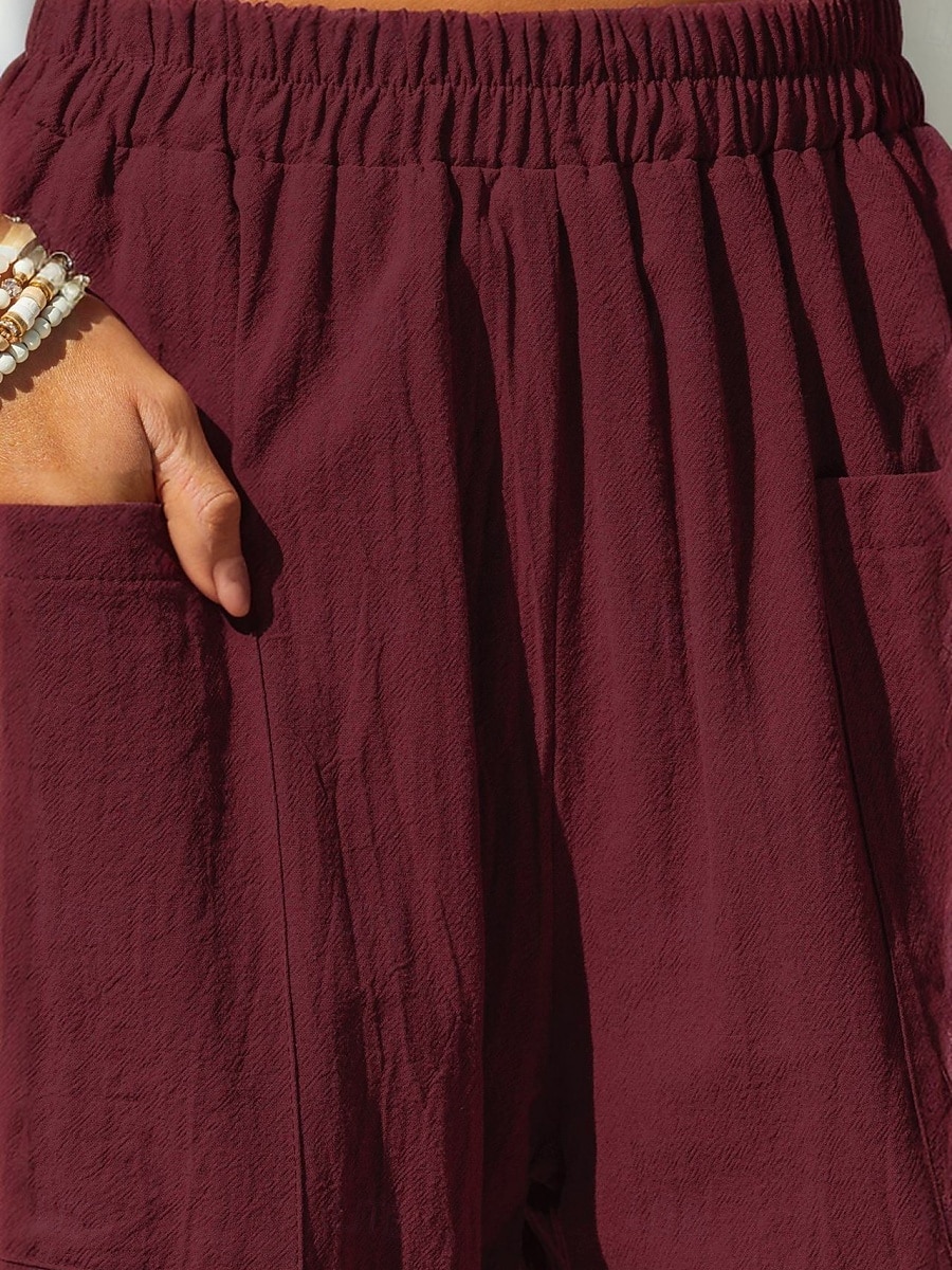 Women's Cotton Linen Pants Baggy Pants Solid Color Vintage Fashion Streetwear Full Length High Waist Plain Pocket Elastic Waistband Comfy Soft Comfortable Micro-elastic Outdoor Vacation Street 2025 - $22.99 –P13