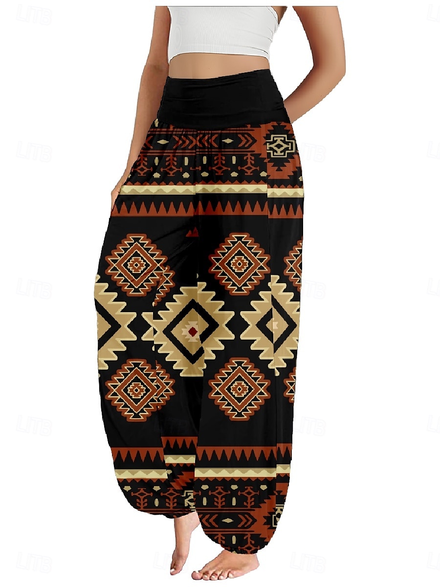 Damen Leinen-inspirierte Hosen Weites Bein Hosen Hose Ethno-Stil Lässig Boho Volle Länge Hohe Taille Blumen Grafik Paisley-Muster Tasche Elastischer Bund Drucken Atmungsaktivität Weich Mikroelastisch 2025 - $21.99 –P7