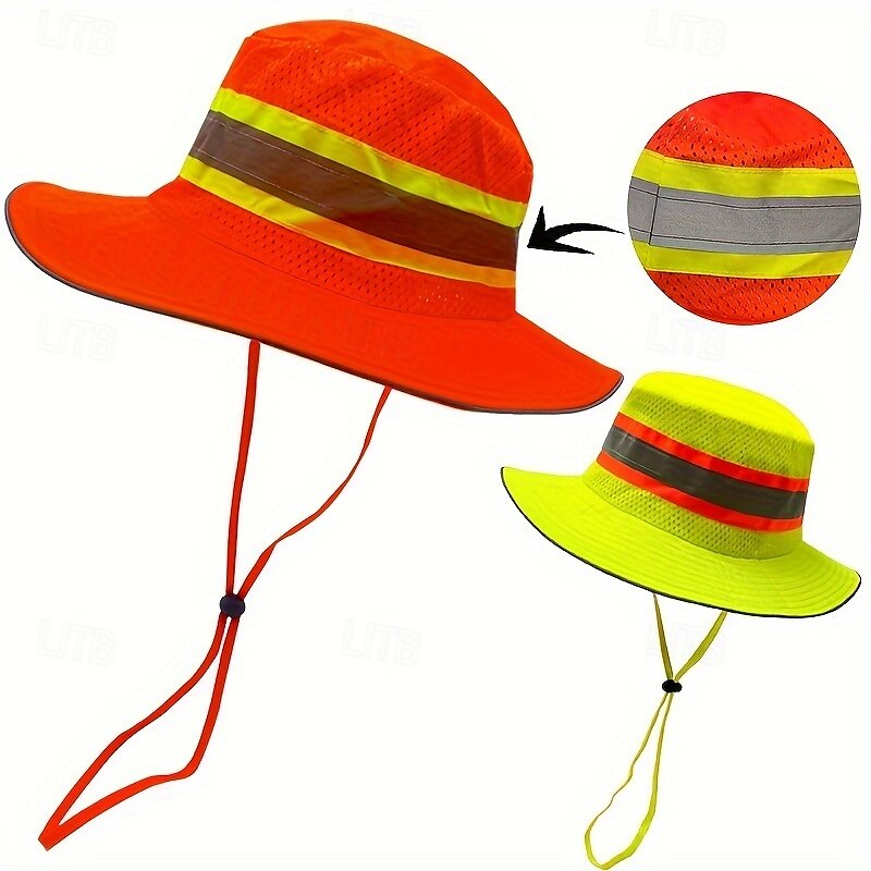 1 x winddichter fluoreszierender Fischerhut] 1 x fluoreszierender Fischerhut aus Netzgewebe mit reflektierenden Streifen, winddichter Seilschutz, leichter Sonnenschutz, Fischerhüte für Frauen, 2025 - $21.99 –P1