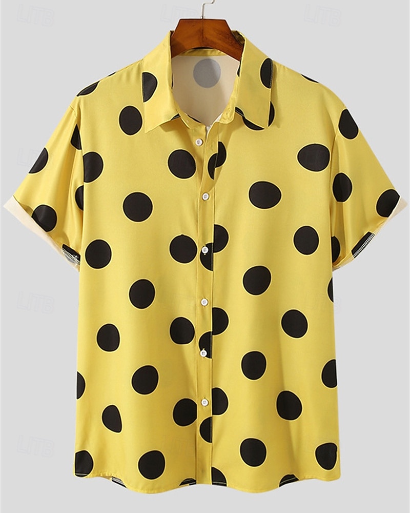 Men's Shirt Summer Shirt Casual Shirt Beach Shirt Button Up Shirt Black White Yellow Short Sleeve Polka Dot Lapel Vacation Hawaiian Clothing Apparel Polyester Fashion Casual Comfortable 2026 - $23.99 –P9