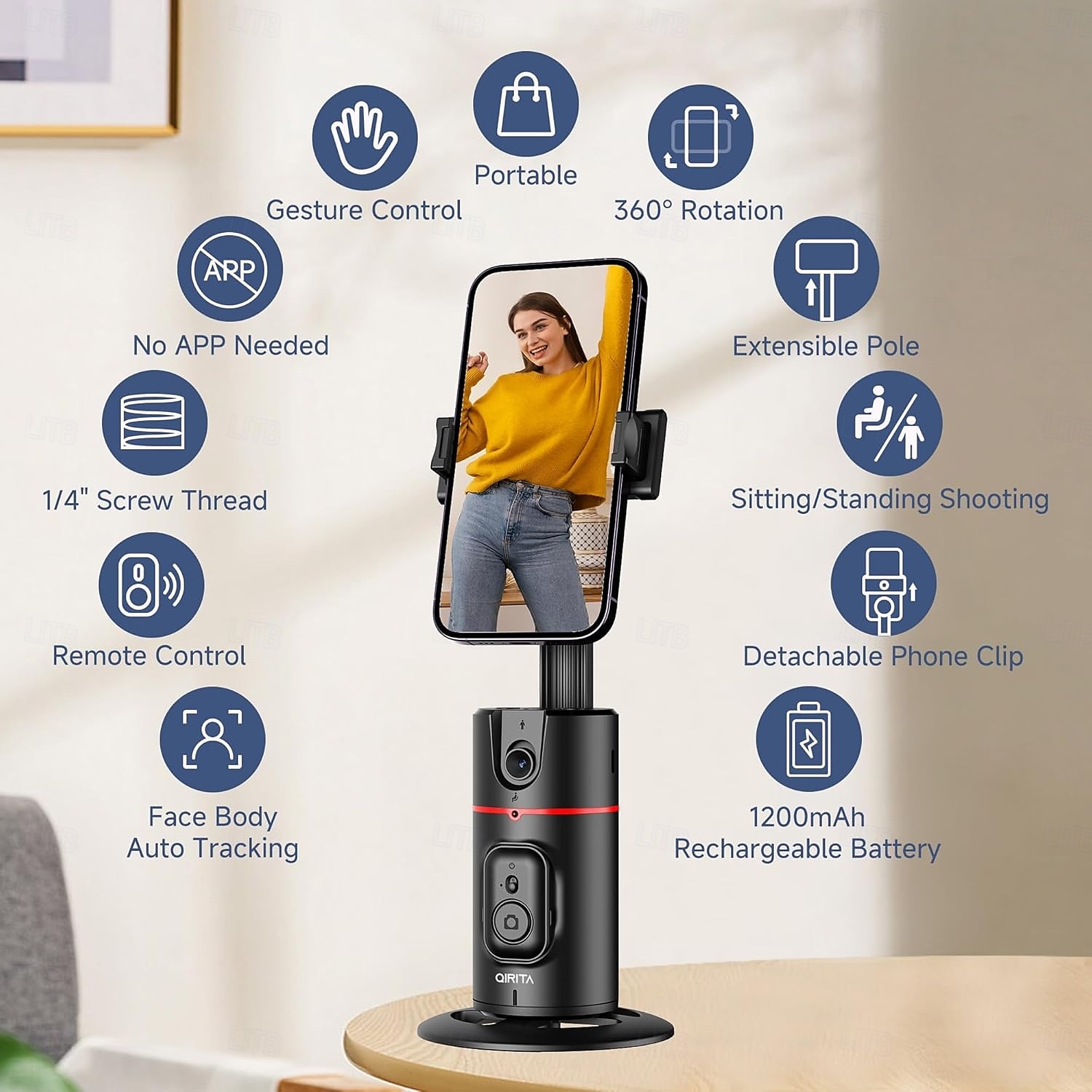 Support de téléphone à suivi automatique, support de caméra de téléphone à rotation à 360 degrés, support de suivi de prise de vue intelligent avec perche à selfie à distance pour iPhone Android, de 2025 ? $29.99 –P10