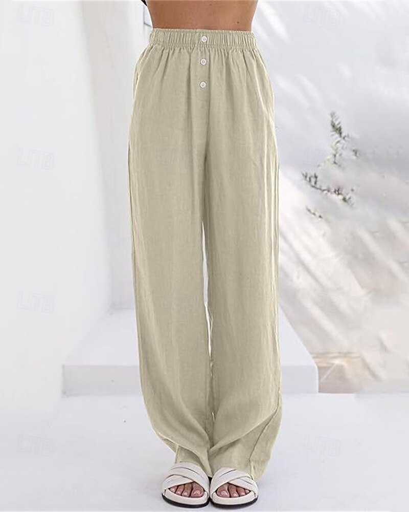 Per donna Pantaloni in cotone e lino Pantaloni Palazzo Moda Streetwear Comfort Lunghezza intera Misura del girovita medio Semplice Tasca Elastico in vita Comodo All'aperto Confortevole Streetwear del 2025 a $27.99 –P7