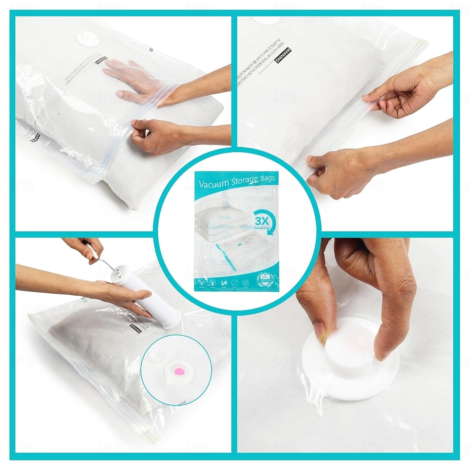 Lot de 10 sacs de rangement sous vide de voyage avec pompe à main, sacs de compression compacts pour vêtements, couvertures, couettes, sacs d'emballage pour bagages et valises, sacs ziplock réutilisables de 2025 ? $35.99 –P5