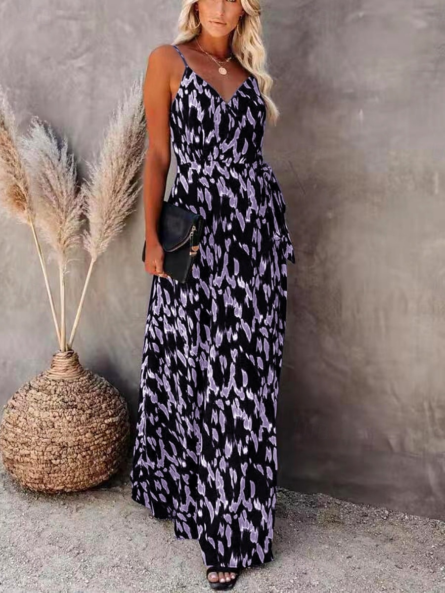 Damen Maxikleid A Linie Kleid Unterkleid Urlaub Lässig Boho Outdoor Ausgehen Strand Standard Passform Grafik Geometrisch Ärmellos Spaghettiträger Weiß Leicht Braun Blau Grau Sommer 2025 - $29.99 –P14