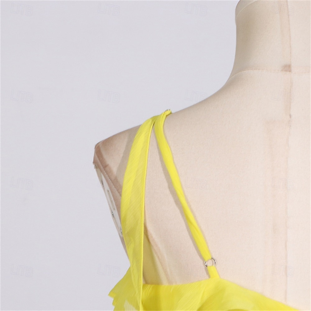 Mermaid / Trumpet Yellow Dresses Ruffle Dress Semi Formal Wedding Guest Dress Asymmetrical Sleeveless One Shoulder with Slit 2025 - $99.99 –P14