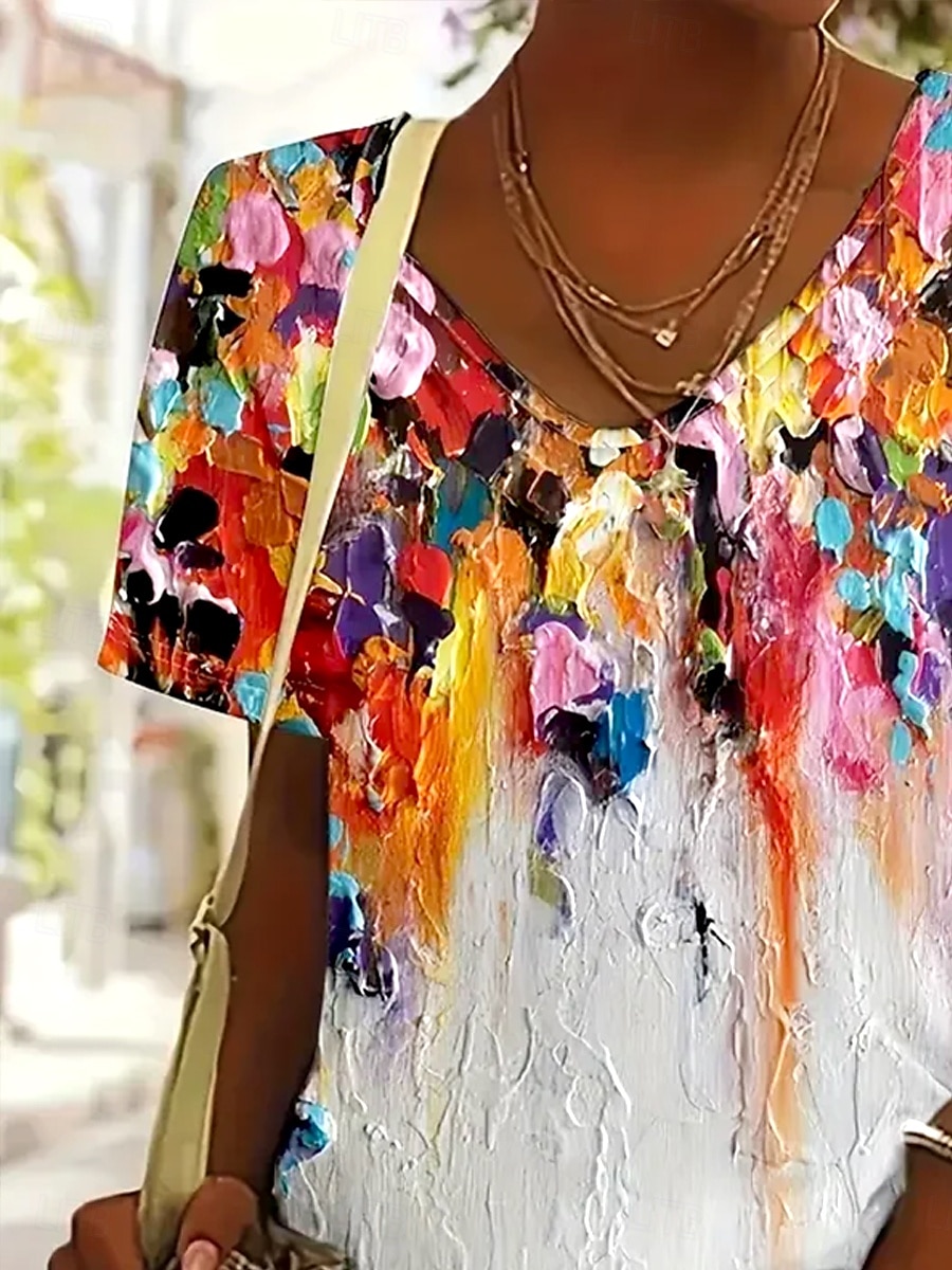 Pentru femei Tricou Ombre Grafic Abstract Epocă Stilat Clasic Manșon scurt Stil Nautic Topuri obișnuite Zilnic Sfârșit de săptămână Costum de plajă Imprimeu Curcubeu Vară Primăvară 2025 - $19.99 –P2