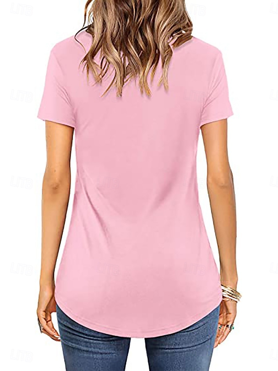 Vrouwen T-shirt Effen Kleur Effen Mode Elegant Klassiek Korte Mouw V Hals Regular Tops Dagelijks Weekend Zwart Wit Roze Legergroen Zomer 2025 - $13.99 –P8