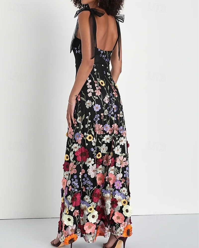 Sheath / Column Prom Dresses Floral Embroidered Lace Dress Prom Floor Length Sleeveless Square Neck with Bows  2025 2025 - $169.99 –P6