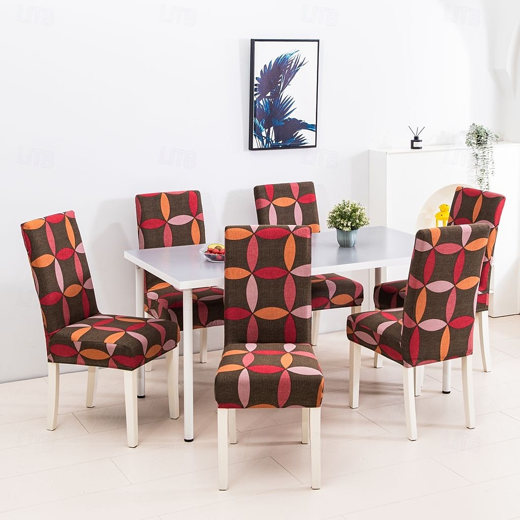 4/6 szt. elastycznych pokrowców na krzesła do jadalni, antypoślizgowych i modnych pokrowców na krzesła do jadalni, prostych geometrycznych nadruków, ochronnych pokrowców na krzesła do wystroju wnętrz, 2025 - $15.49 –P6