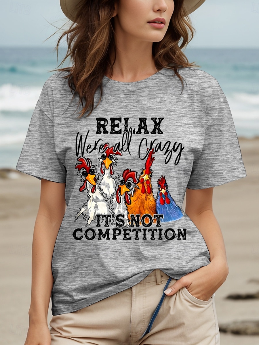 Pentru femei Tricou Cămașă din bumbac Grafic Cocoș Scrisă Epocă Stilat Clasic Manșon scurt Stil Nautic Rotund Topuri obișnuite Zilnic Imprimeu Alb Gri Vară 2025 - $19.99 –P1