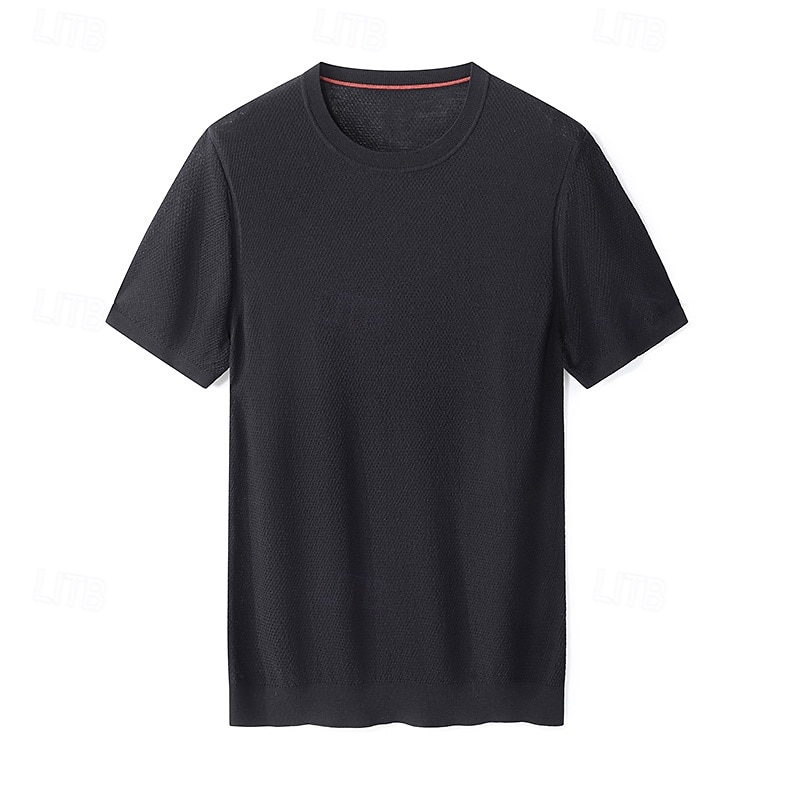 męska jedwabna bawełniana mieszanka lyocellu t-shirt krótki rękaw okrągły dekolt lato gładki żakard elegancki klasyczny okrągły dekolt minimalistyczny wakacje dom bawełna czarny niebieski granatowy top koszulka męska 2025 - $46.99 –P22