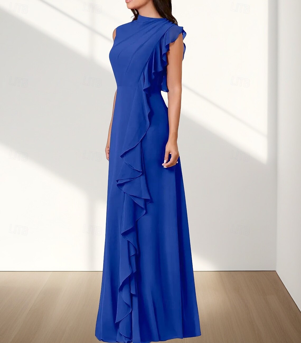 Vestido de dama de honra em corte A, decote redondo, sem mangas, elegante, longo, chiffon com babados / franzido 2025 de 2025 por $157.99 –P4