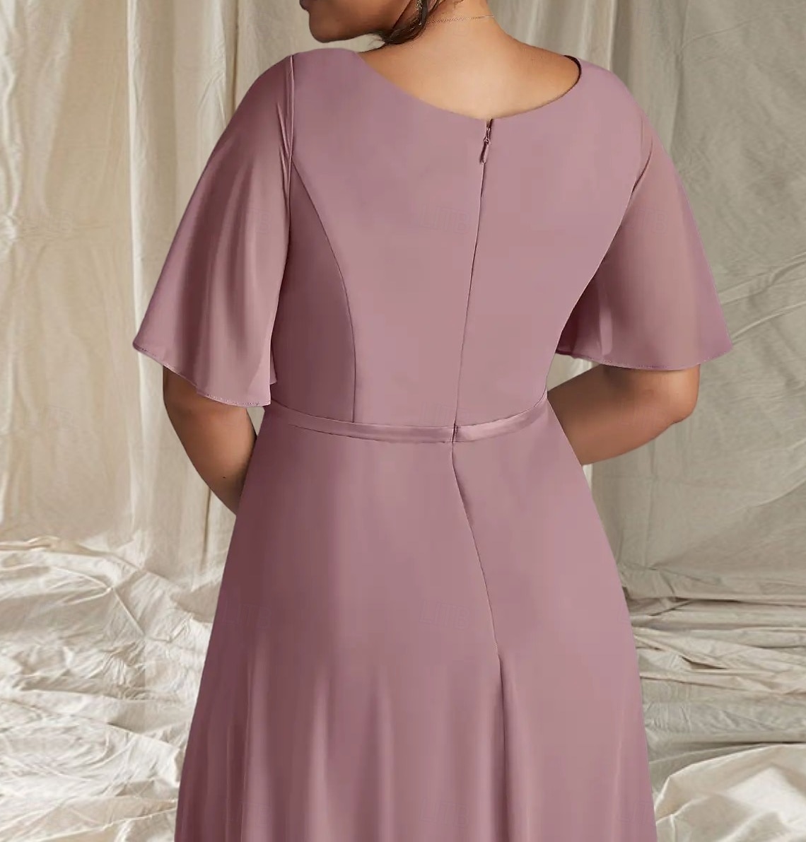 Rochii pentru Invitată la Nuntă în Formă de A Rochie Elegantă Invitată la Nuntă Lungime Până la Sol Mâneci Jumătate Guler în V Chiffon cu Pliseuri Ruching Mărgelare 2025 - $169.99 –P4