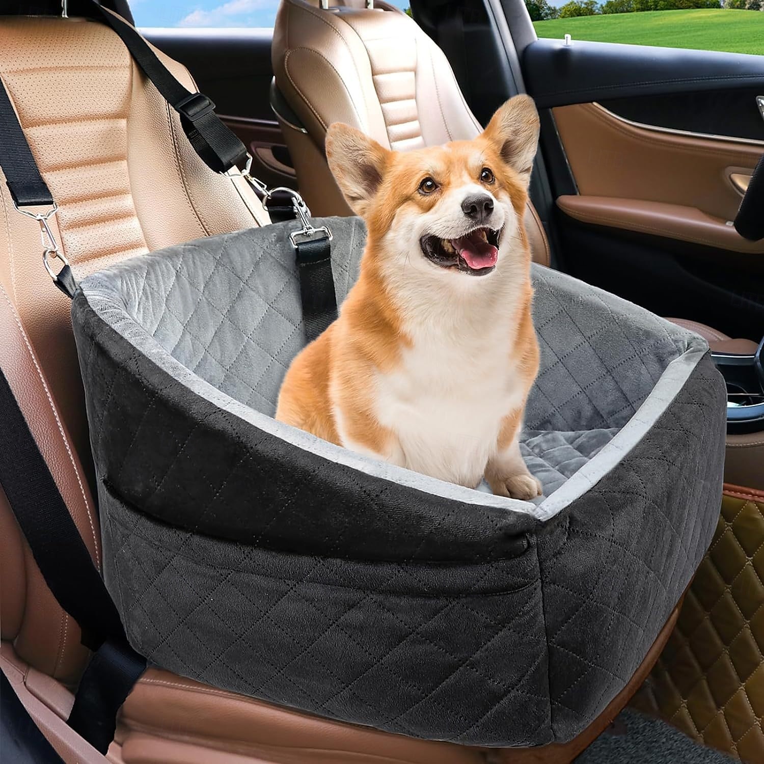 assento de carro para cães de pequeno e médio porte, assento elevatório removível e lavável para cães com menos de 30 libras, assento de carro para animais de estimação, cama de viagem com bolsos de de 2025 por $53.99 –P6