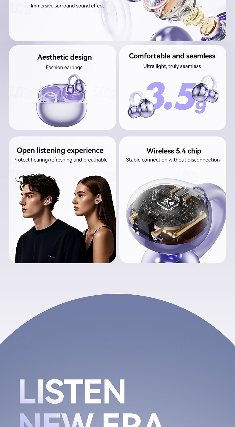m91 hands free телефон гарнитура для вождения ушная клипса bluetooth 5.3 стерео объемный звук hifi для фитнеса тренажерный зал тренировки путешествия развлечения 2025 - $25.99 –P3