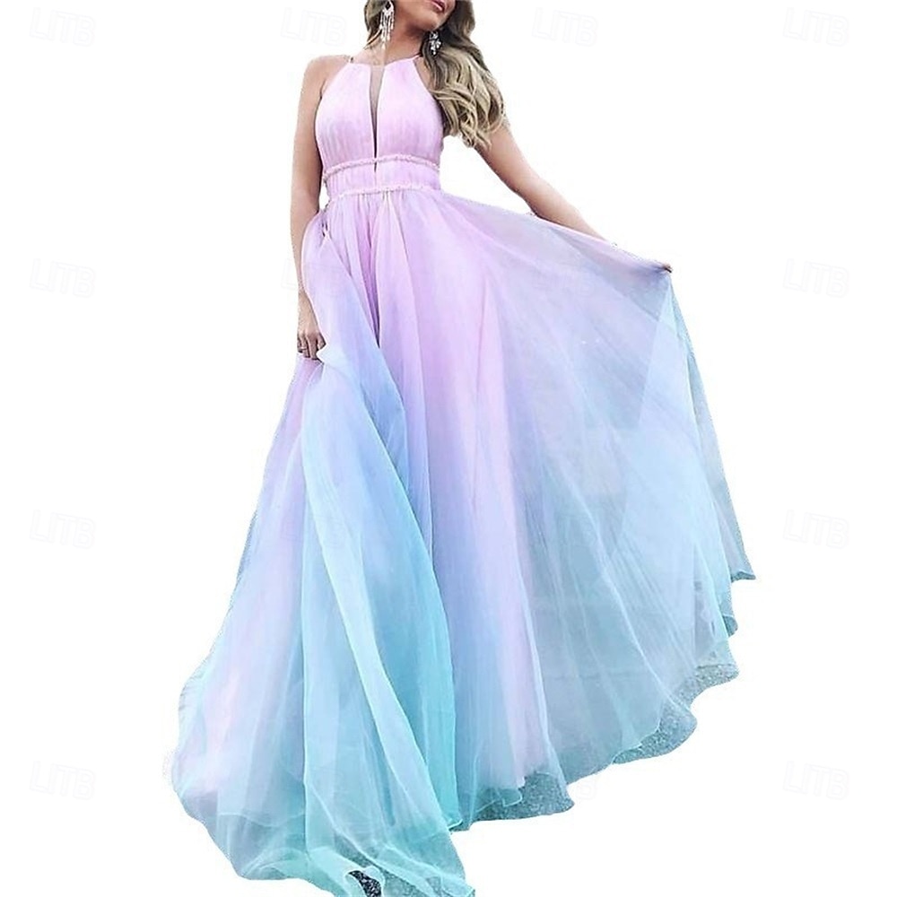 A-Lijn Quinceañera Jurken Elegante Jurk Bruiloft Bruiloft Gast Vloerlengte Mouwloos Halter Hals Katoen Rugloos met Plooien 2025 - $79.99 –P3