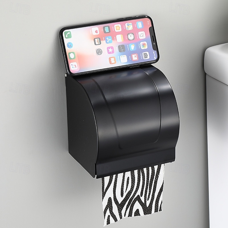 fekete WC-papír tartó multifunkcionális fürdőszobai polccal 3 stílusú alumínium falra szerelhető - 1 db 2025 - $30.99 –P5