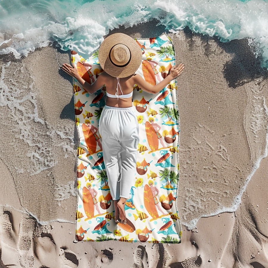 bedrucktes Strandtuch, leichte, schnelltrocknende, sandfreie Stranddecke, ideal für Reisen, Pool und den Einsatz im Freien 2025 - $10.99 –P3