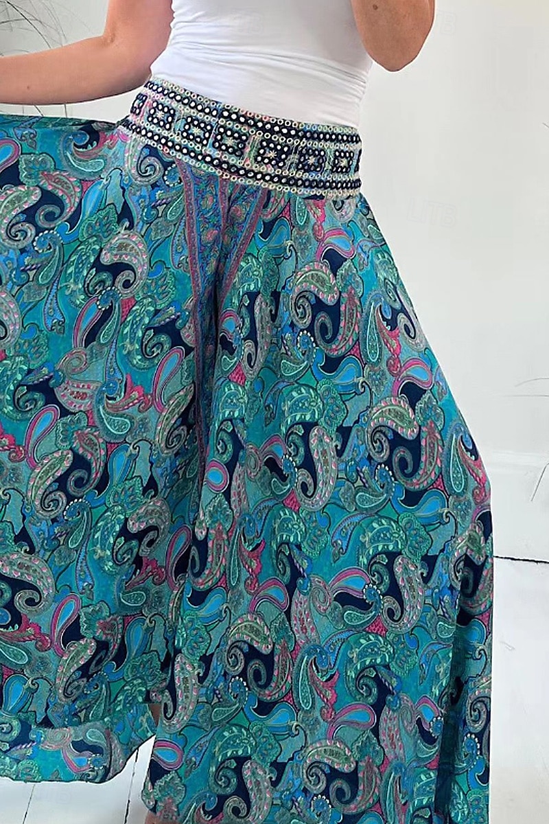 Femmes Slacks Pantalons Occasionnel Longueur complète Naturel Fleur Taille Élastique Impression Extérieur Confortable Rue Sortir Magenta Vert Été Coupe régulière de 2026 ? $26.99 –P6