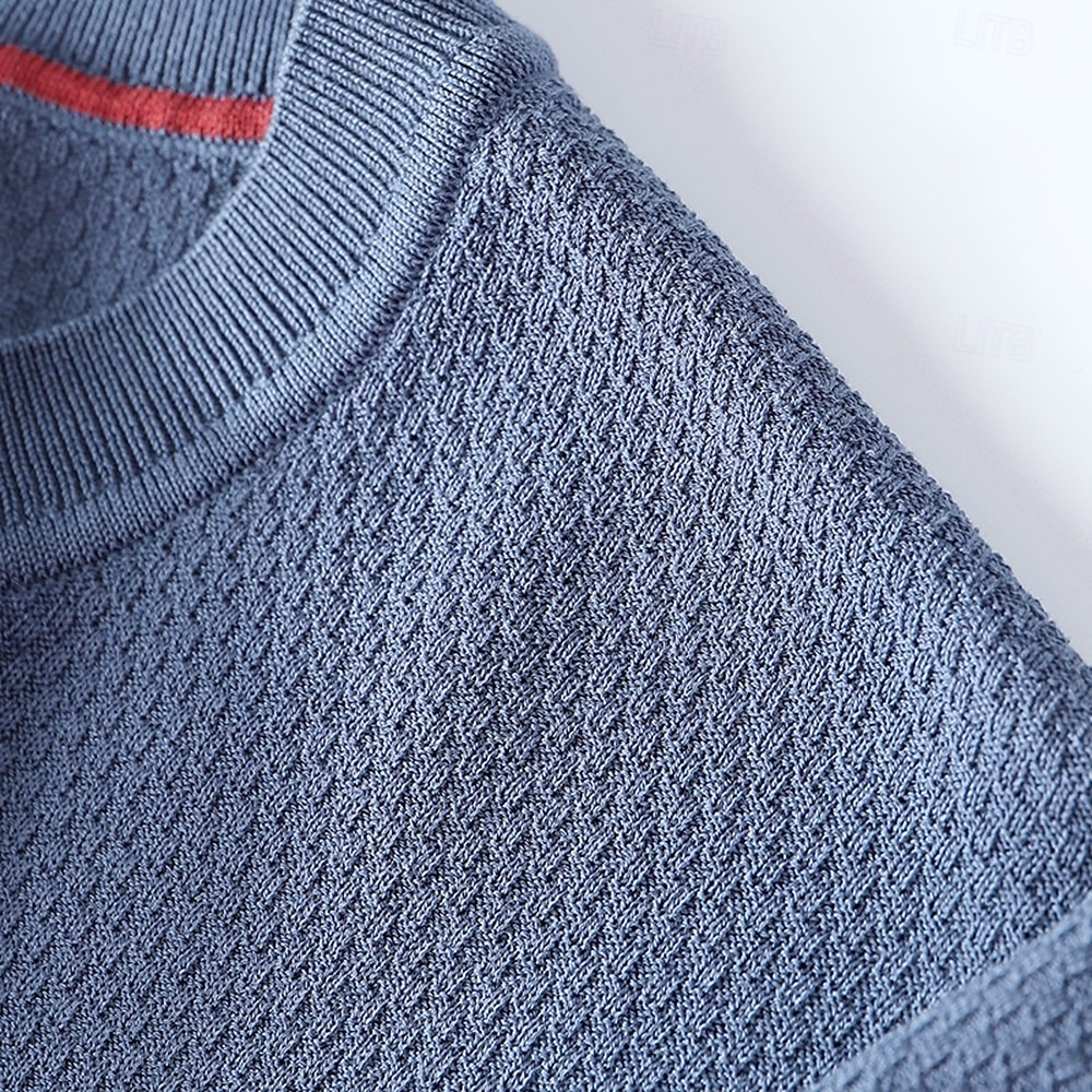 męska jedwabna bawełniana mieszanka lyocellu t-shirt krótki rękaw okrągły dekolt lato gładki żakard elegancki klasyczny okrągły dekolt minimalistyczny wakacje dom bawełna czarny niebieski granatowy top koszulka męska 2025 - $46.99 –P5