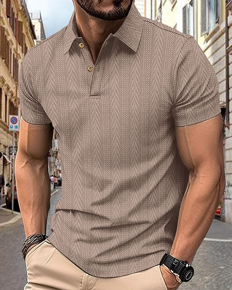Men's Golf Shirt Golf Polos Shirts Work Casual Lapel Short Sleeve Basic Modern Stripes Patchwork Buttons Summer Regular Fit Depression Green Black White Burgundy Deep Blue Khaki Golf Shirt 2025 - $21.99 –P6
