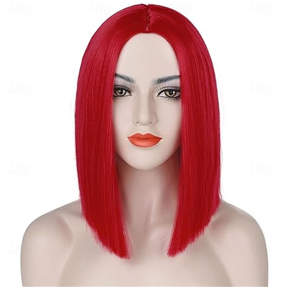 2025年 女性用ブラックボブウィッグ、前髪なしショートストレートボブ、ミドルパート、肩までの長さの耐熱合成ウィッグ、毎日のパーティー、コスプレ、ハロウィンに コレクション – $25.99 –P6
