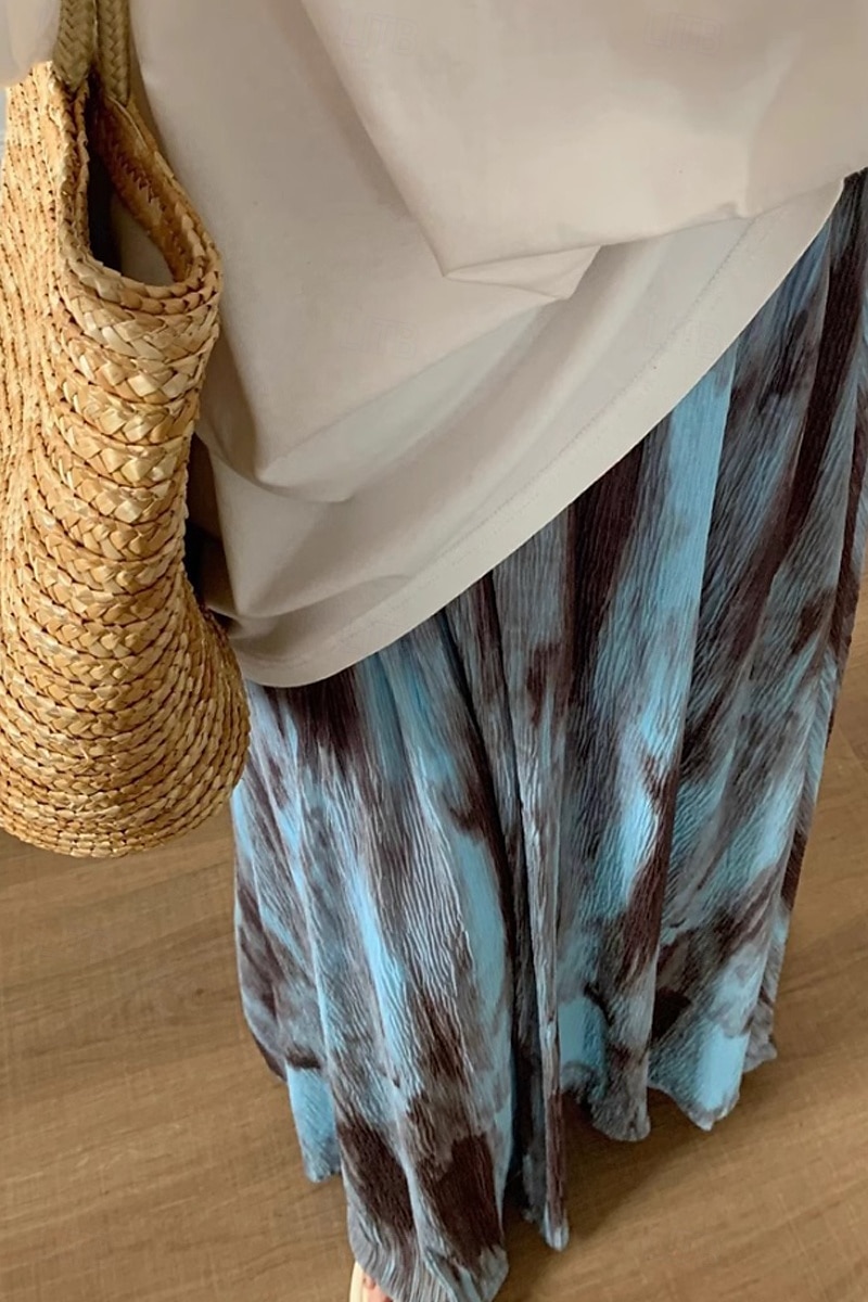 Pentru femei Fustă Epocă Boho Maxi Talie Medie Fuste Cravată Imprimeu Micro-elastic Vacanță Casul / Zilnic Negru Albastru piscină Vară Poliester 2025 - $22.99 –P6