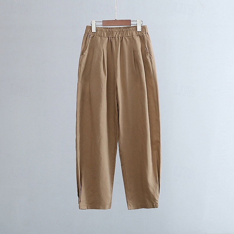 Mulheres Calças de linho de algodão Calças Roupa de rua Casual Comprimento total Natural Tecido Bolsos Cintura elástica Confortável Rua Para Noite Adamascado Preto Branco Amarelo Verão Normal de 2025 por $43.99 –P6
