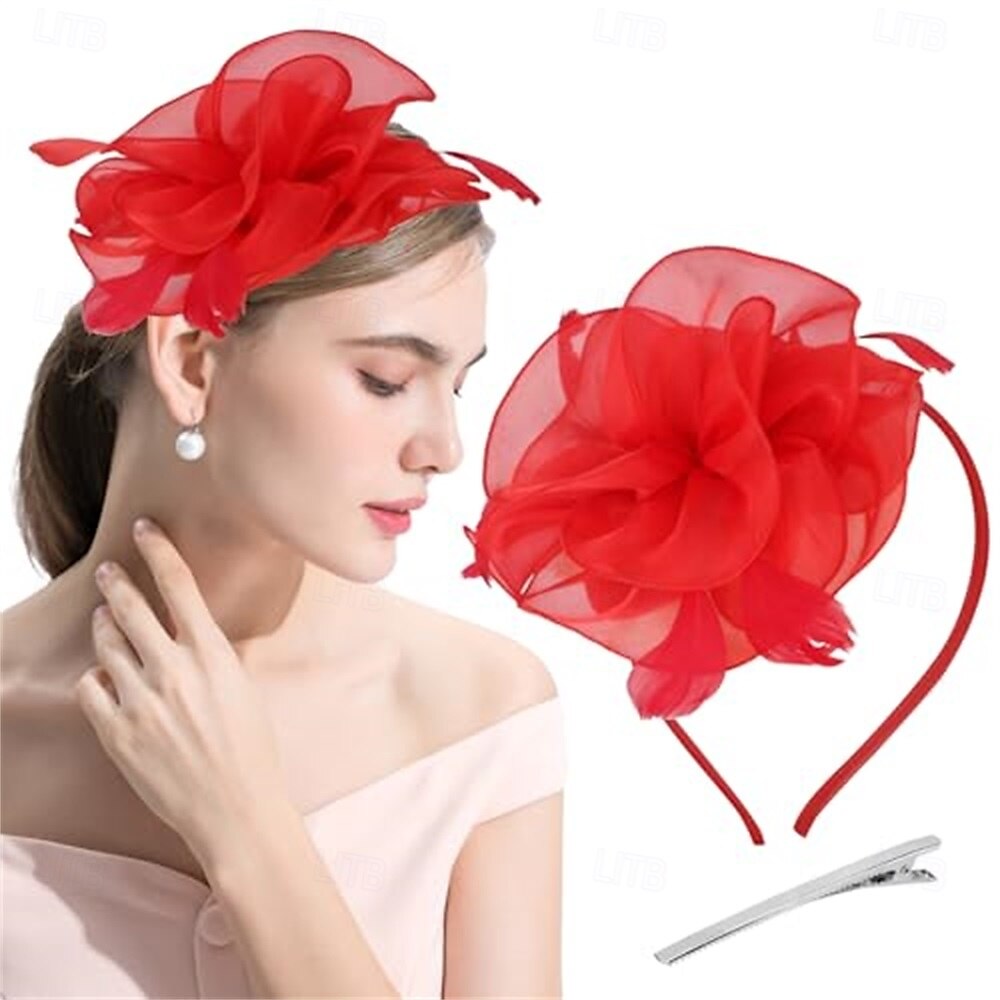 fascinators lue blomst mesh multi farge fjær bånd på pannebånd og klips teselskap hodeplagg for jenter kvinner 2025 - $32.99 –P10