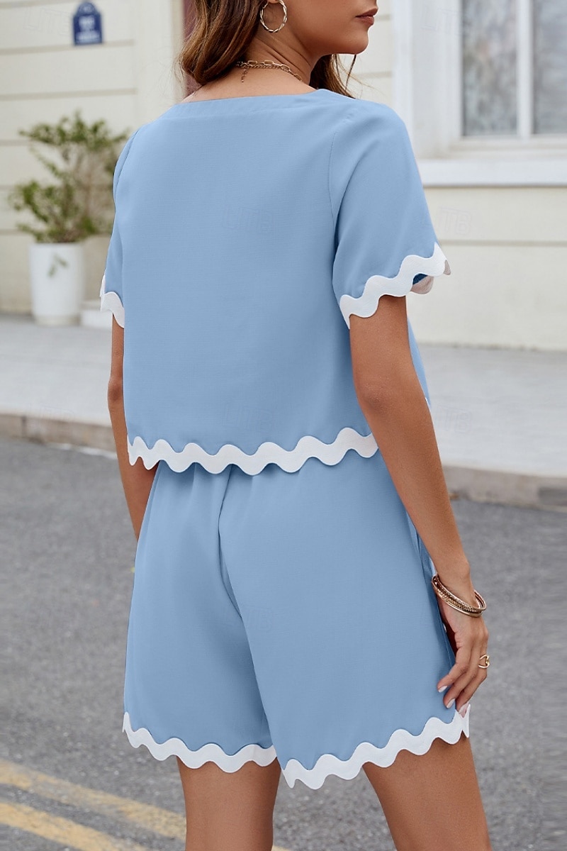 Ensembles de shorts de mode streetwear pour femmes en 2 pièces à manches courtes à col rond en couleur unie imprimé décontracté quotidien noir rose bleu été coupe régulière de 2025 ? $31.99 –P9
