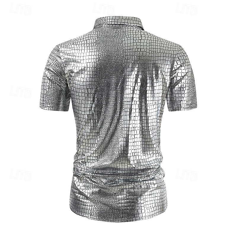 Retró 1980-as évek Póló Ing Diszkó Fényes latex patent Fémes Férfi Mindszentek napja Farsang Pride Parade Büszkeség hónapja Felnőttek Ing Nyár 2025 - $21.99 –P3