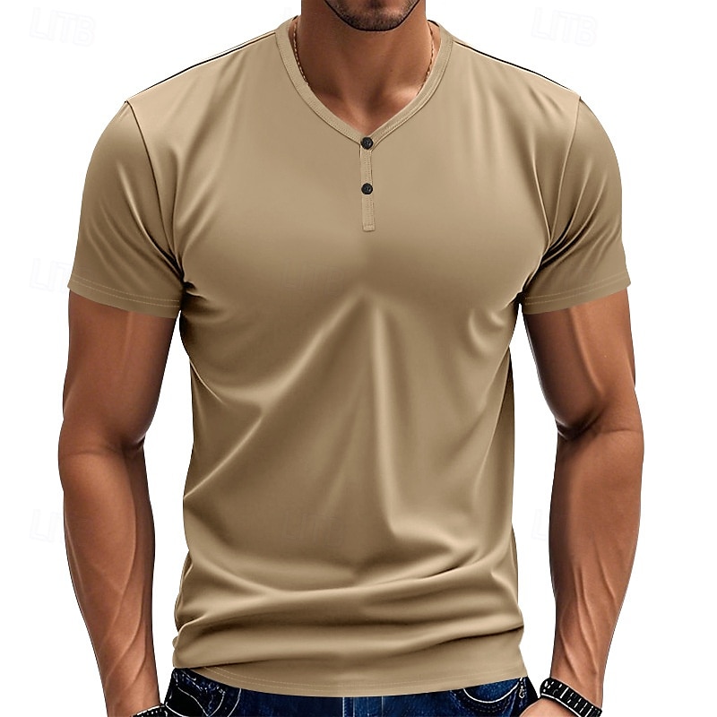 Men's T Shirt Henley Shirt Tee Short Sleeve Shirt Short Sleeve V Neck Summer Plain Fashion Designer Basic Plain Vacation Street Going out claret Black Royal Blue Top Tee for Men 2025 - $19.49 –P9