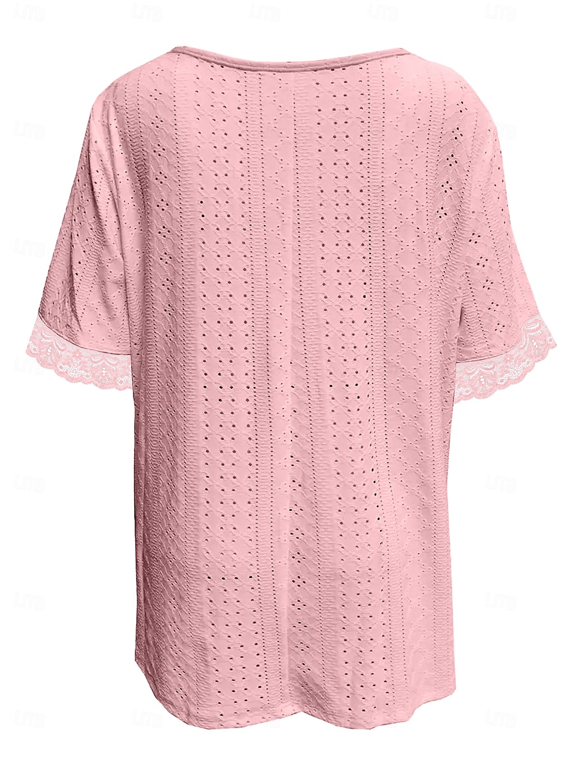 Women's T Shirt Lace Embroidered Plain Elegant Fashion Modern Short Sleeve V Neck Regular Tops Daily Weekend Blue Pink Purple Summer Spring 2026 - $21.99 –P2