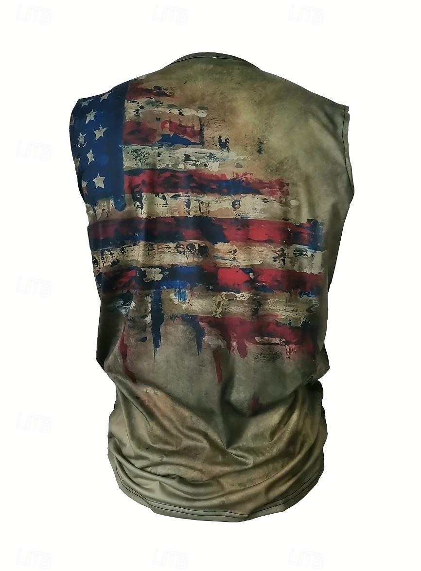 Pánské Americká vlajka Bez rukávů Tričko Henley Bez rukávů Vinobraní Módní Designové Venkovní Ležérní Denní Léto Jaro & podzim Zelená Hnědá Šedá Henley Tričko Henley 2025 - $15.49 –P3