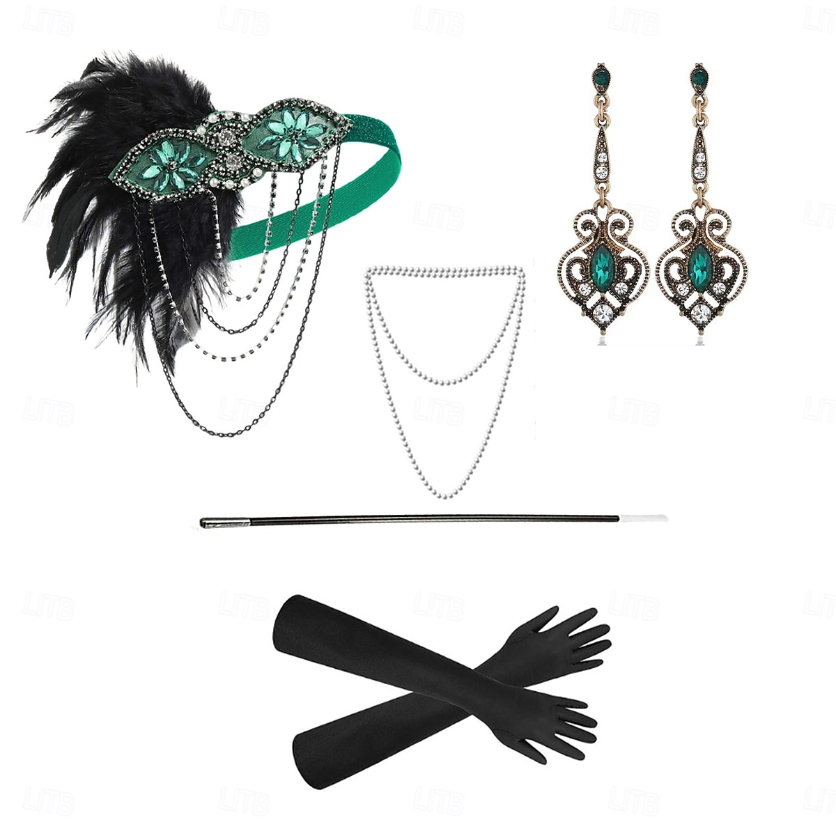 1920-as évek A nagy Gatsby Flapper fejpánt Gyöngyös karkötő Fülbevaló A nagy Gatsby Toll Retro Csillogó glitter Kristály / Strassz Női Farsang Valentin nap Álarcos mulatság Party estélyi viselet 2025 - $23.99 –P6