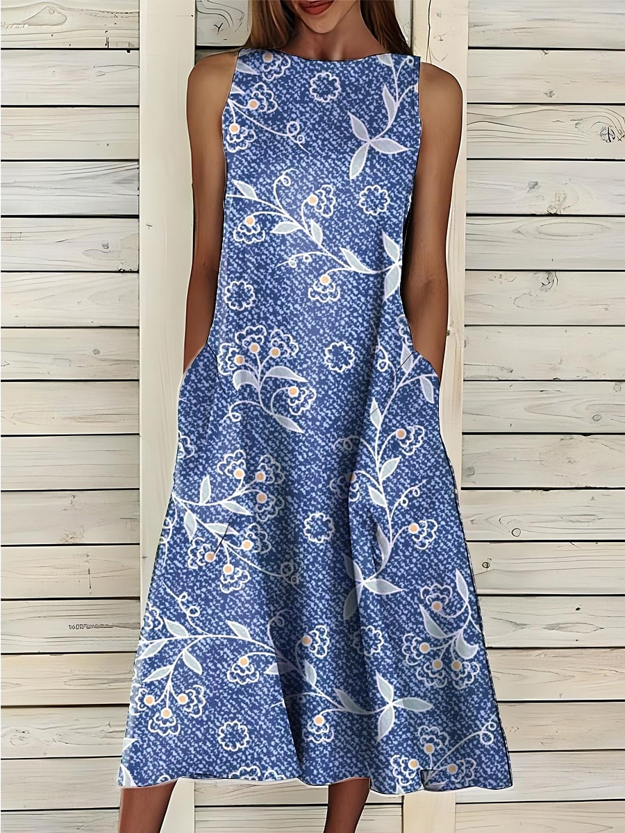 Damen Midikleid Sommerkleid A Linie Kleid Urlaub Lässig Cocktail Täglich Ferien Sommerkleid Normale Passform Grafik Geometrisch Ärmellos Rundhalsausschnitt Marineblau Königliches Blau Blau Himmelblau 2025 - $36.99 –P3