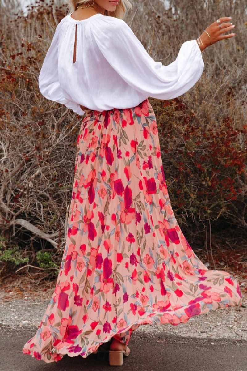 Women's Skirt Fashion Maxi Mid Rise Skirts Floral Print Micro-elastic Vacation Street Pink Summer Polyester 2025 - $23.99 –P5
