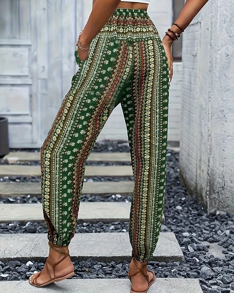 Mujer Persona que practica jogging Pantalones Vacaciones Boho Longitud total Media cintura Geométrico Cintura elástica Transpirable Cómodo Microelástico Calle Ropa Cotidiana Noche Morrón Oscuro 2025 - $19.99 –P14