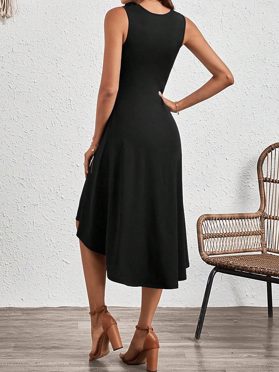 Dámské midi šaty A-line šaty v jedné barvě bodycon šaty pracovní šaty poloformální kanceláře slim grafické bezrukávové kulatý výstřih černá růžová červená modrá léto 2025 - $27.99 –P7