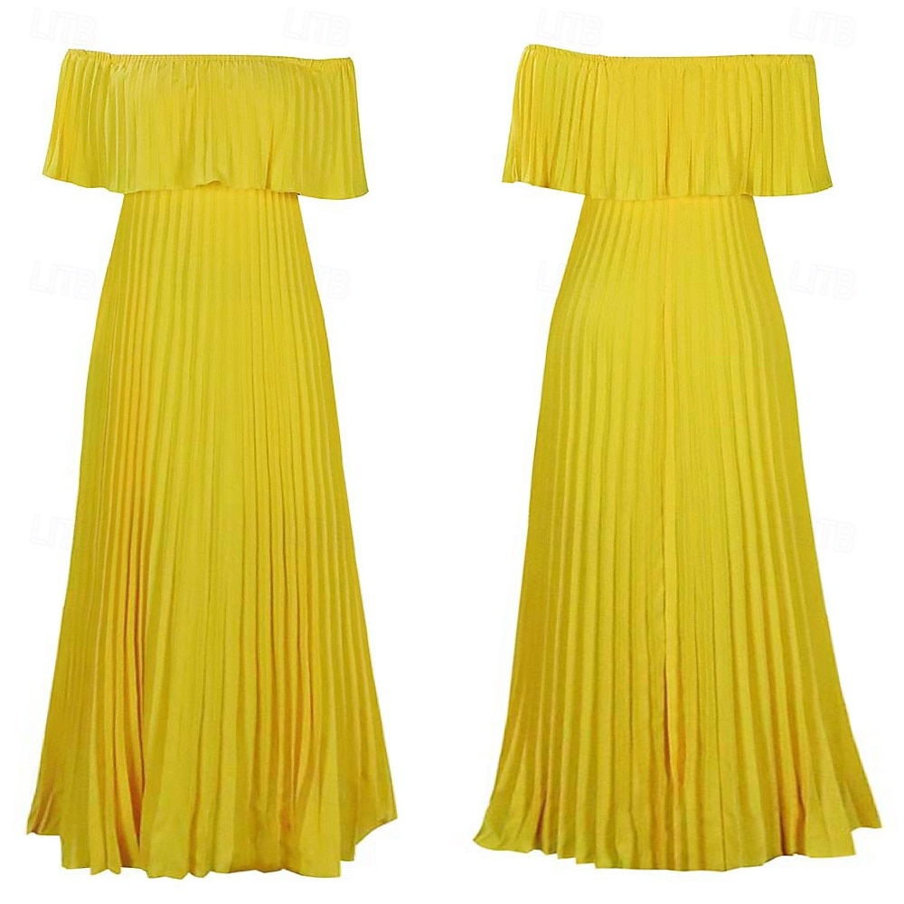 Robe A-Line robes de quinceanera élégante robe mariage invitée de mariage longueur sol manches courtes épaules dénudées polyester sans dos avec plis de 2025 ? $89.99 –P7