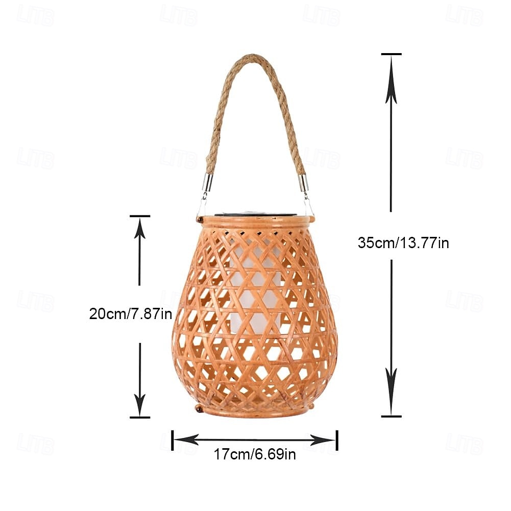 1 lanterna solare da esterno, lanterna in legno intrecciato di bambù, lanterna sospesa in rattan intrecciato, luce da giardino per cortile, albero, paesaggio del 2025 a $26.99 –P1