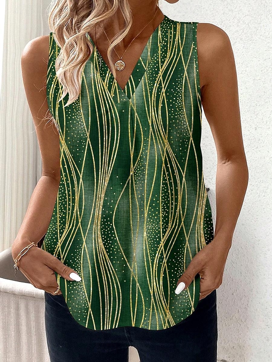 Pentru femei Camisole Tank Top Grafic Geometric Dungi Epocă Tropical Stilat Fără manșon În V Topuri obișnuite Zilnic Imprimeu Trifoi Vară Primăvară 2025 - $19.99 –P3