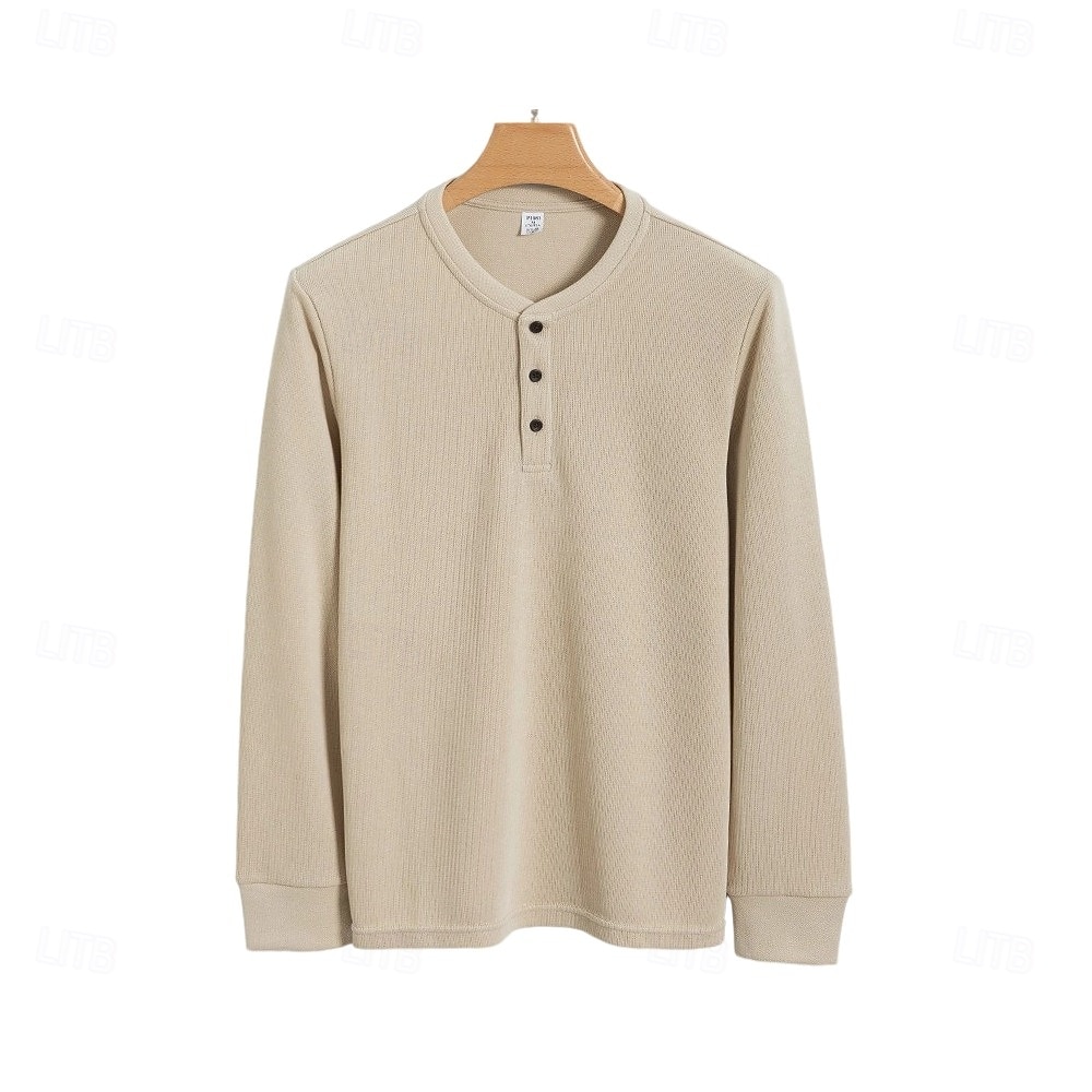 Homens Camiseta Manga Longa Cor Única Neutra Diário Casual Abotoar Henley Escola Casa Trabalho Todas as Estações Verde Escuro Cinzento Escuro Preto Camiseta Henley de 2025 por $27.99 –P11