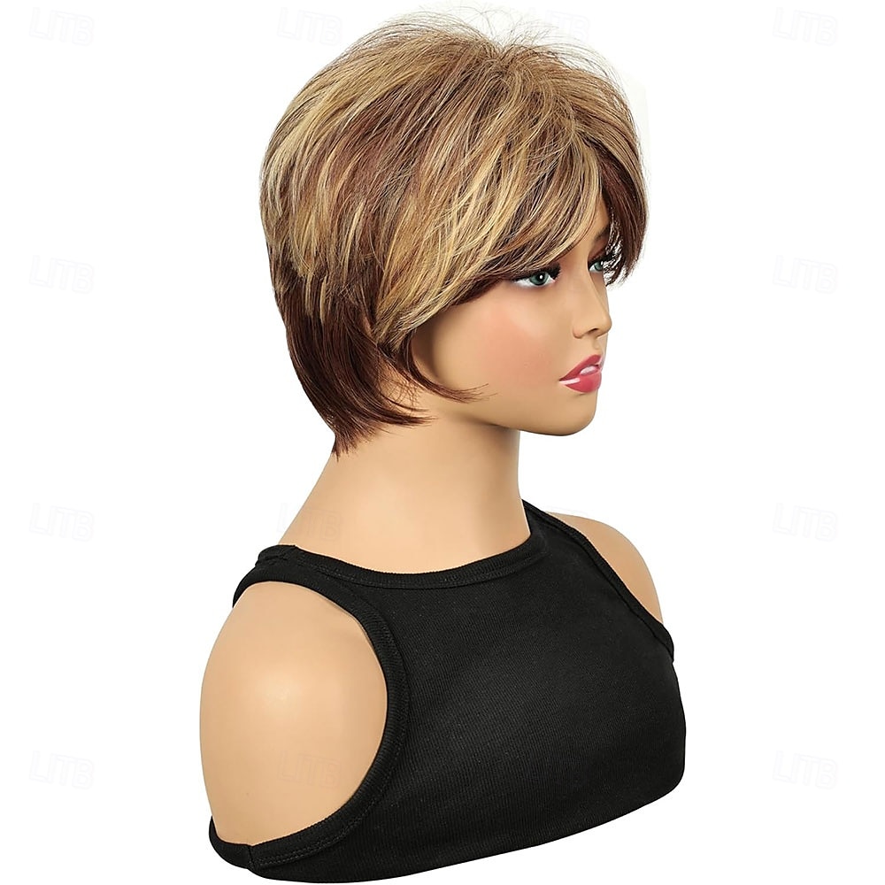 Short Brown Pixie Cut Wig Short Hair Wigs with Bangs Mixed Blonde Highlight Layered Fluffy Synthetic Hair Replacement Wig for Women Halloween Costumes Wigs 2026 - $25.99 –P6