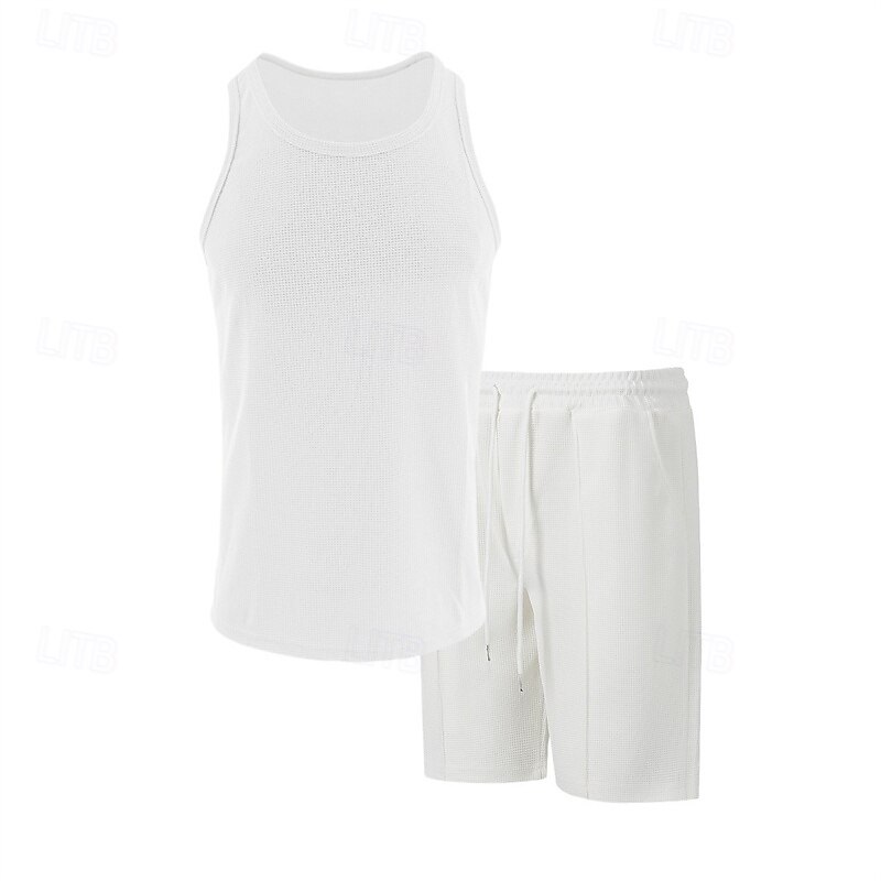 Hombre Tanque Chaleco Trajes de camiseta Trajes de 2 piezas Sin Mangas Cuello Barco Verano Plano Moda Casual 2 Piezas Vacaciones Ropa Cotidiana Noche Blanco Vino Verde Oscuro Camiseta superior para 2025 - $28.99 –P2