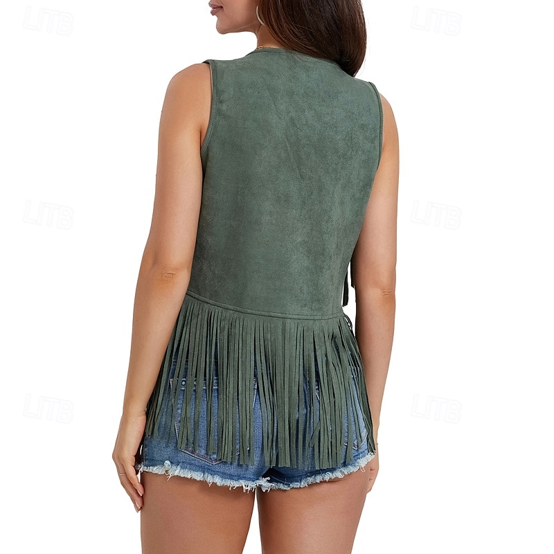 Women's Blouse Plain Active Modern Sleeveless V Neck Regular Tops Daily Holiday Fringe Black White Yellow Army Green Red Summer 2025 - $21.99 –P4