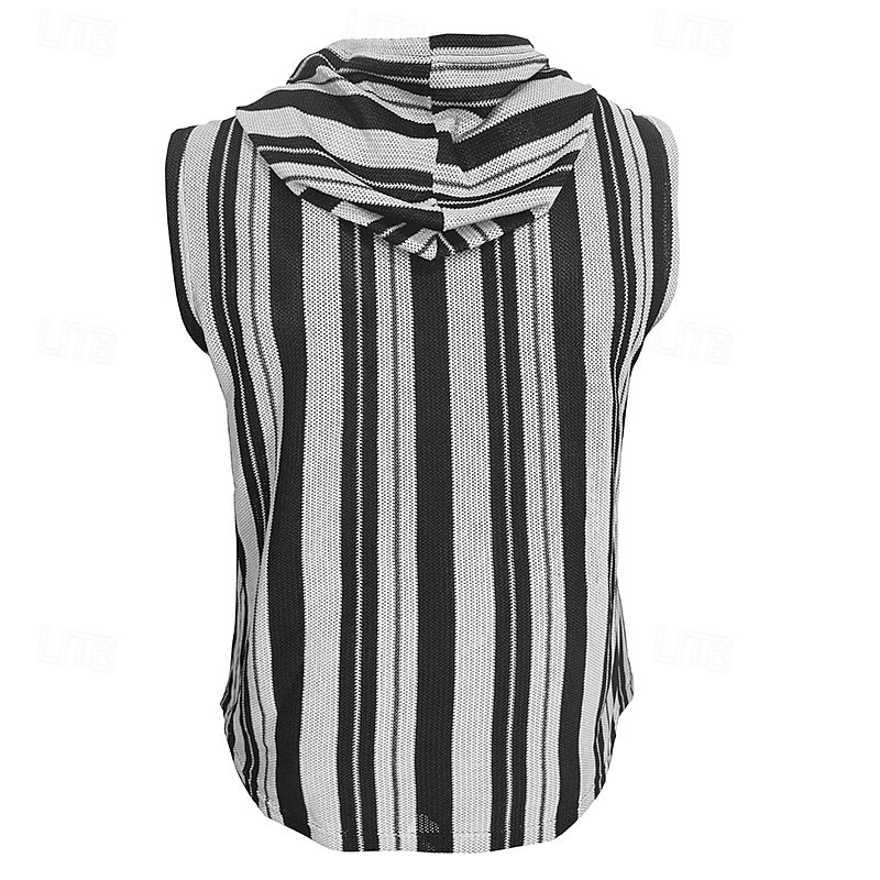 Herr Linne Undertröjor Ärmlös tröja Ärmlös Huva Sommar Randig Mode Designer Grundläggande Ficka Semester Gata Utekväll Svart Blå Mörkblå Topp t-shirt för män 2025 - $30.99 –P9
