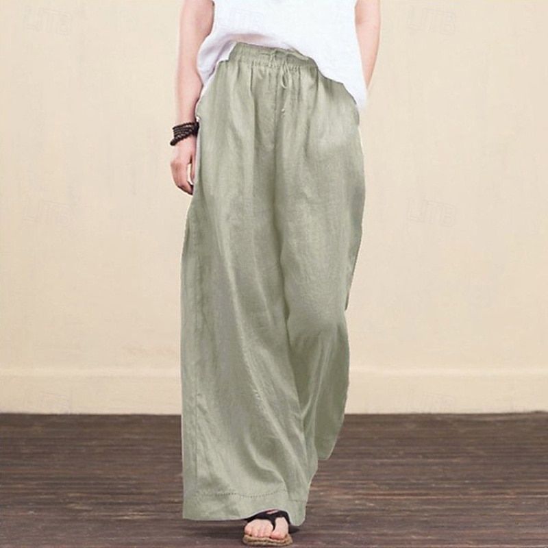 Femmes Pantalon en coton et lin Slacks Mode Streetwear Longueur complète Naturel Uni Conception à cordon élastique Confortable Extérieur Extérieur Vacances Noir Vert Claire Violet Vert Été Coupe de 2025 ? $26.99 –P4